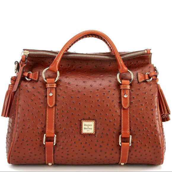 Dooney & Bourke Handbags - Dooney & Bourke Ostrich Medium Satchel Bag Cognac